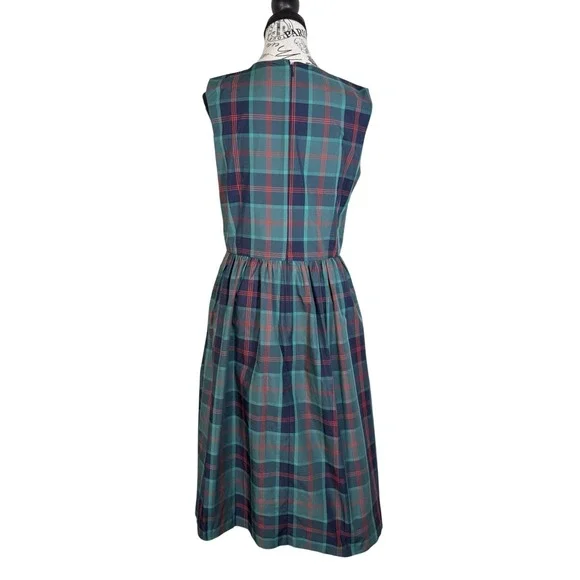 green plaid midi dress Plaid Mock Neck Long Sleeve Midi Dress